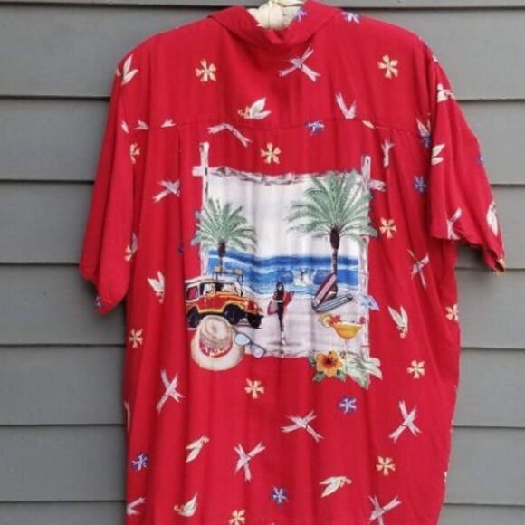 Cherokee Mens  Waikiki Red Hawaiian Shirt - size Large - Picture 1 of 7